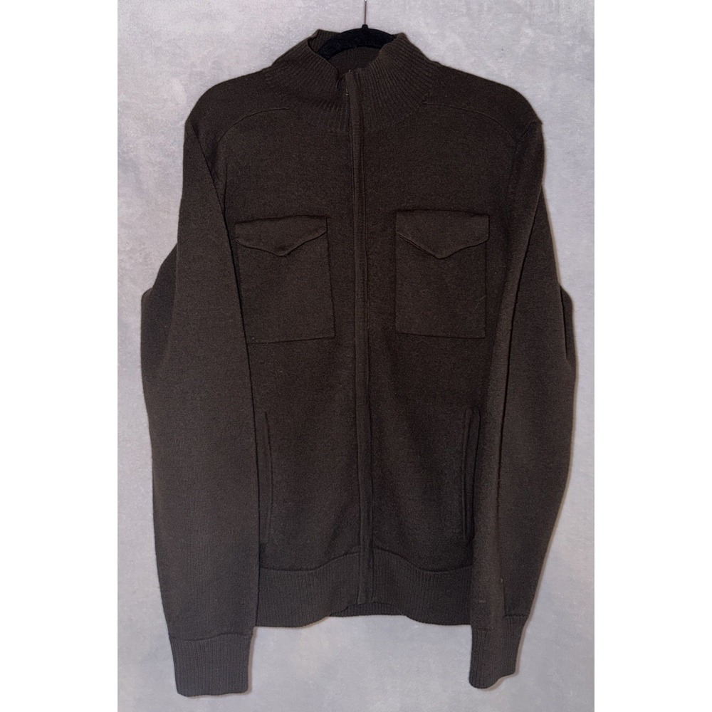 Ben Sherman 100% Wool Full Zip Sweater Brown Military Style Pockets‎ Men's M